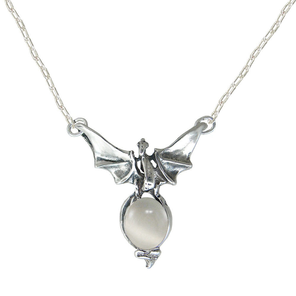 Sterling Silver Victory Dragon Necklace With White Moonstone